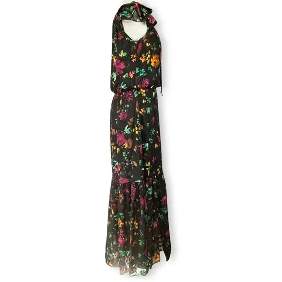 ECI Black Floral Y2K Ruffle Vintage Fairy Tiered Moody Maxi Dress Whimsigoth M‎ - Picture 6 of 9